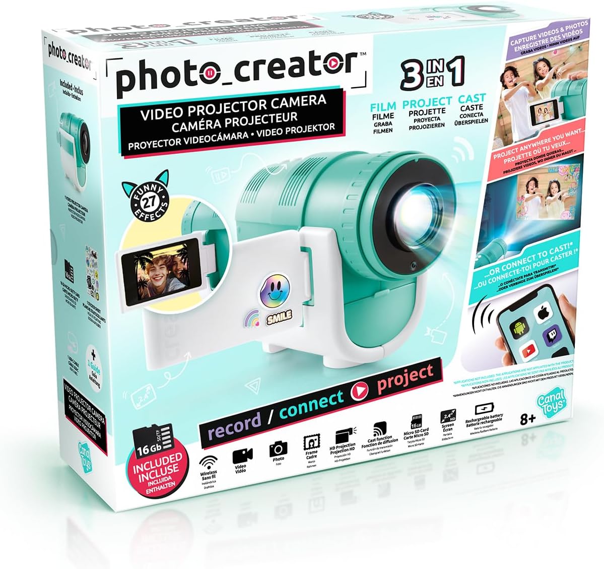 Photo Creator Camera Projector | Kids HD Video & 48MP Photo Camera with WiFi Casting from Smartphone, 2.4" Screen & Projector up to 90" | Fun Gift for Kids & Families | 4GB SD Card & Stickers