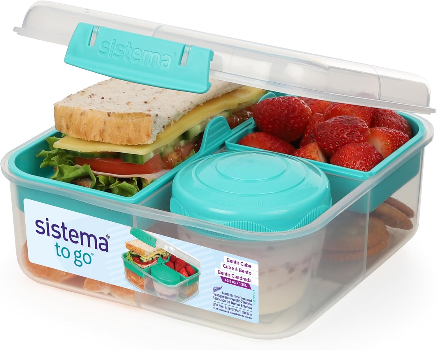 Sistema Bento Box LUNCH | Bento School Lunch Box with Compartments | 1.25 L | Food Storage Container in Minty Teal | 1 Count