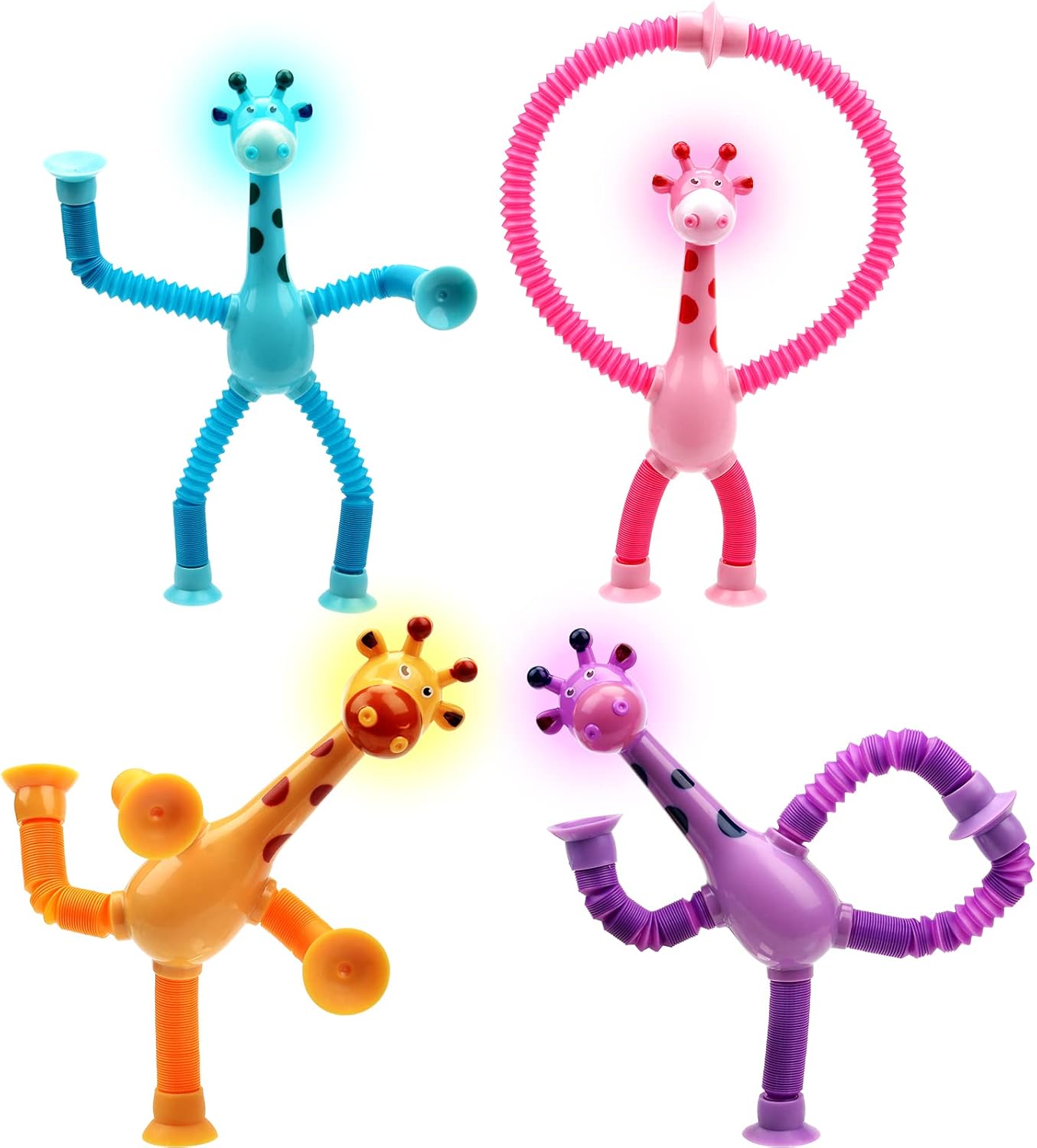 DAMIGHT 4 PCS Telescopic Suction Cup Giraffe Toy, Novel Funny Fidget Toys, Cartoon Telescopic Pipe Design, Pop Tubes Sensory Toys for Autism, Decompress Educational Sensory Toys for Kids