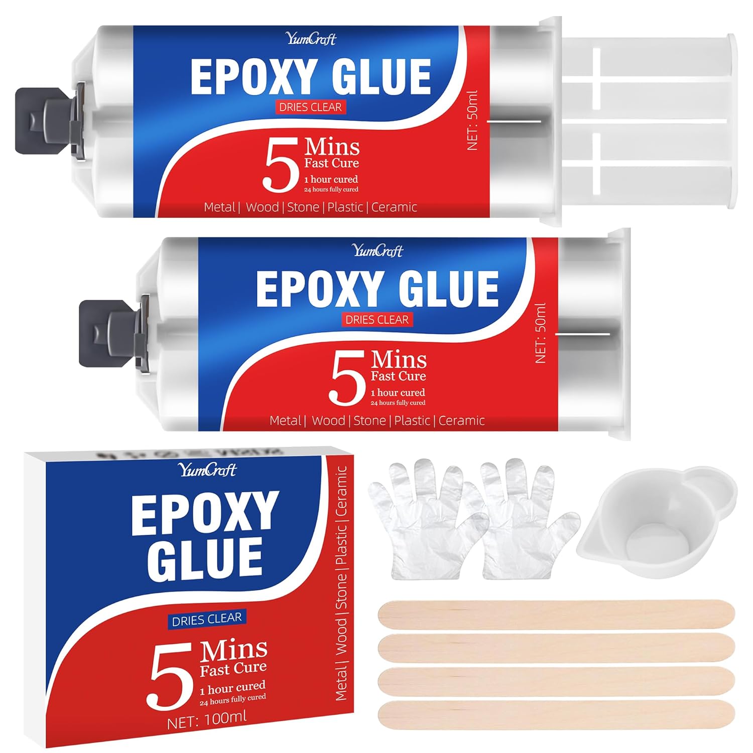 Epoxy Glue 100ml, 2 Part Epoxy Resin Kit - 5 Minute Adhesive Welding High Strength, 1:1 Ratio Fast Repair Suitable for Metal, Plastic, Wood, Stone, Ceramic, Glass(Clear)