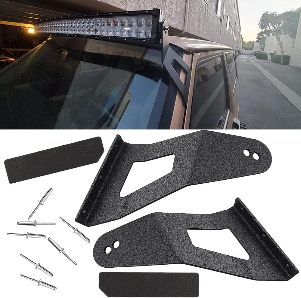 Samman 52” Curved LED Light Bar Bracket Upper Windshield Roof Cab 52 Inch Curved Lights bar Compatible with 1984-2001 Jeep Cherokee XJ & 1986-1992 Comanche MJ