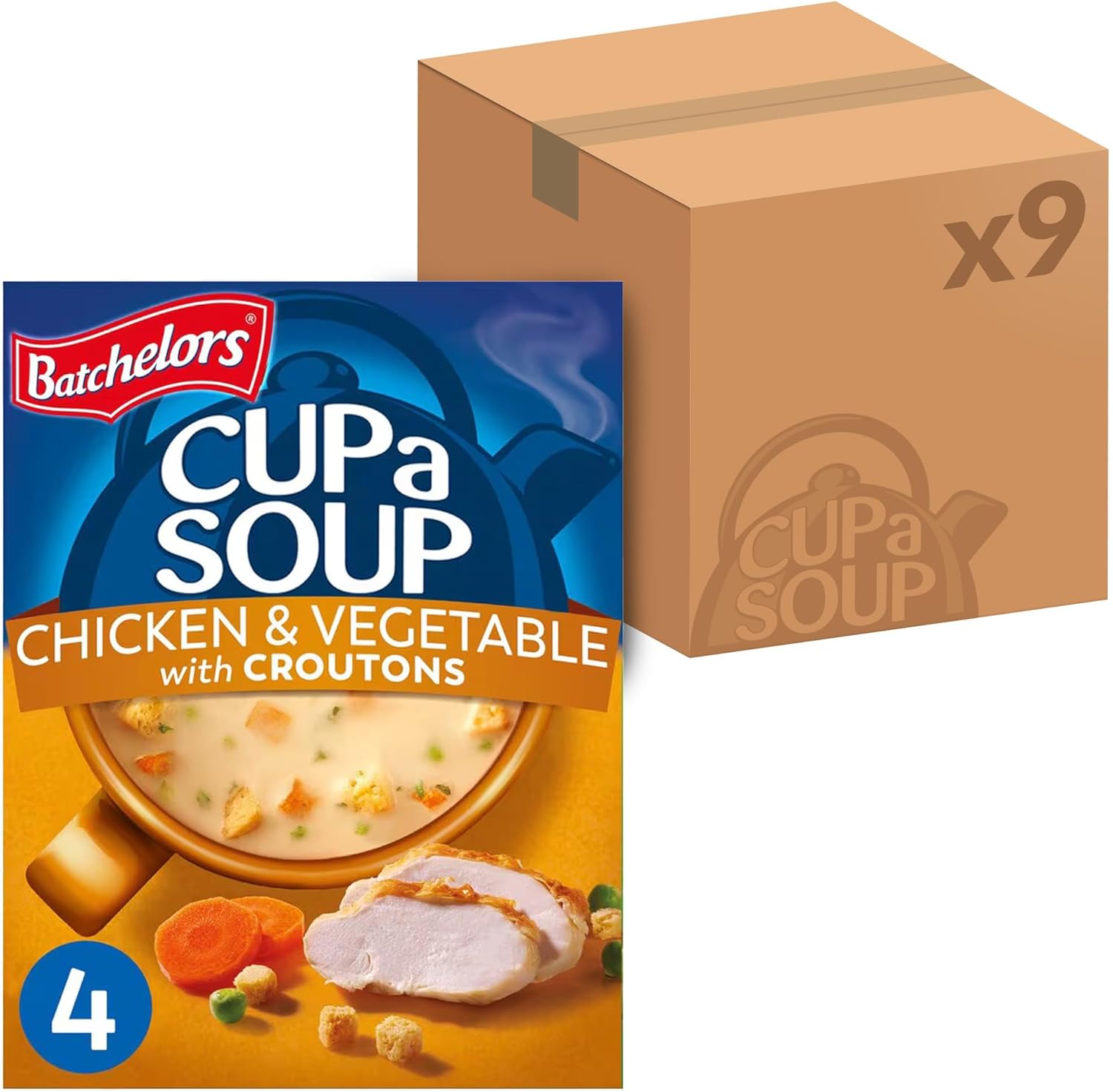 Batchelors Cup a Soup Chicken & Vegetable With Croutons Instant Soup, 4 Sachets Per 110 g Box (Total 9 Boxes = 36 Sachets)
