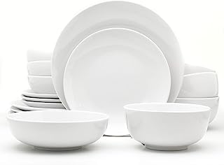 Euro Ceramica Essential Collection Porcelain Dinnerware and Serveware, 16 Piece Dinnerware Set, Service for 4, Classic White