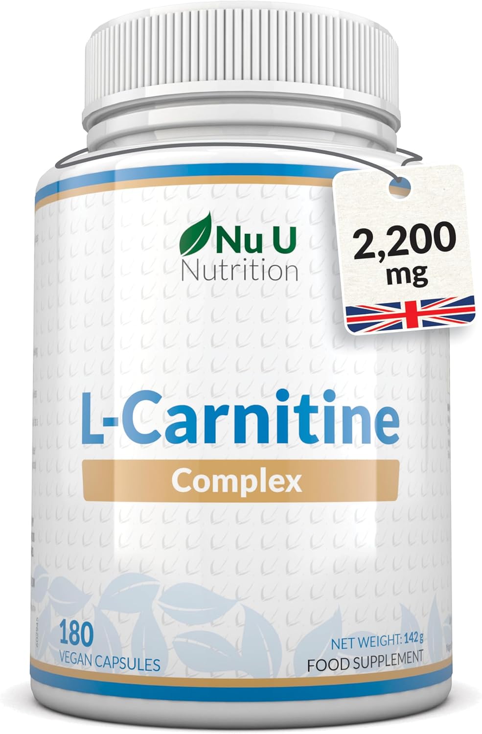 L-Carnitine Complex 2200mg - 180 High Strength Vegan Capsules - with Riboflavin, Biotin, Chromium, Vitamin D, B3 & B6 - L Carnitine Tartrate Supplement - Made in The UK - Nu U Nutrition