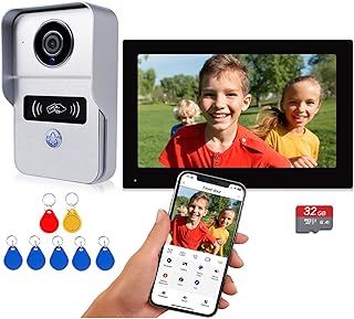 WiFi Video Intercom System, Video Doorbell with Monitor Kits, Wired 1080P HD Doorbell Camera, Wireless WiFi 7 Inch Monitor with 32G Card, Record, Tuya Remote / ID Keyfobs Unlock for Home Apartment