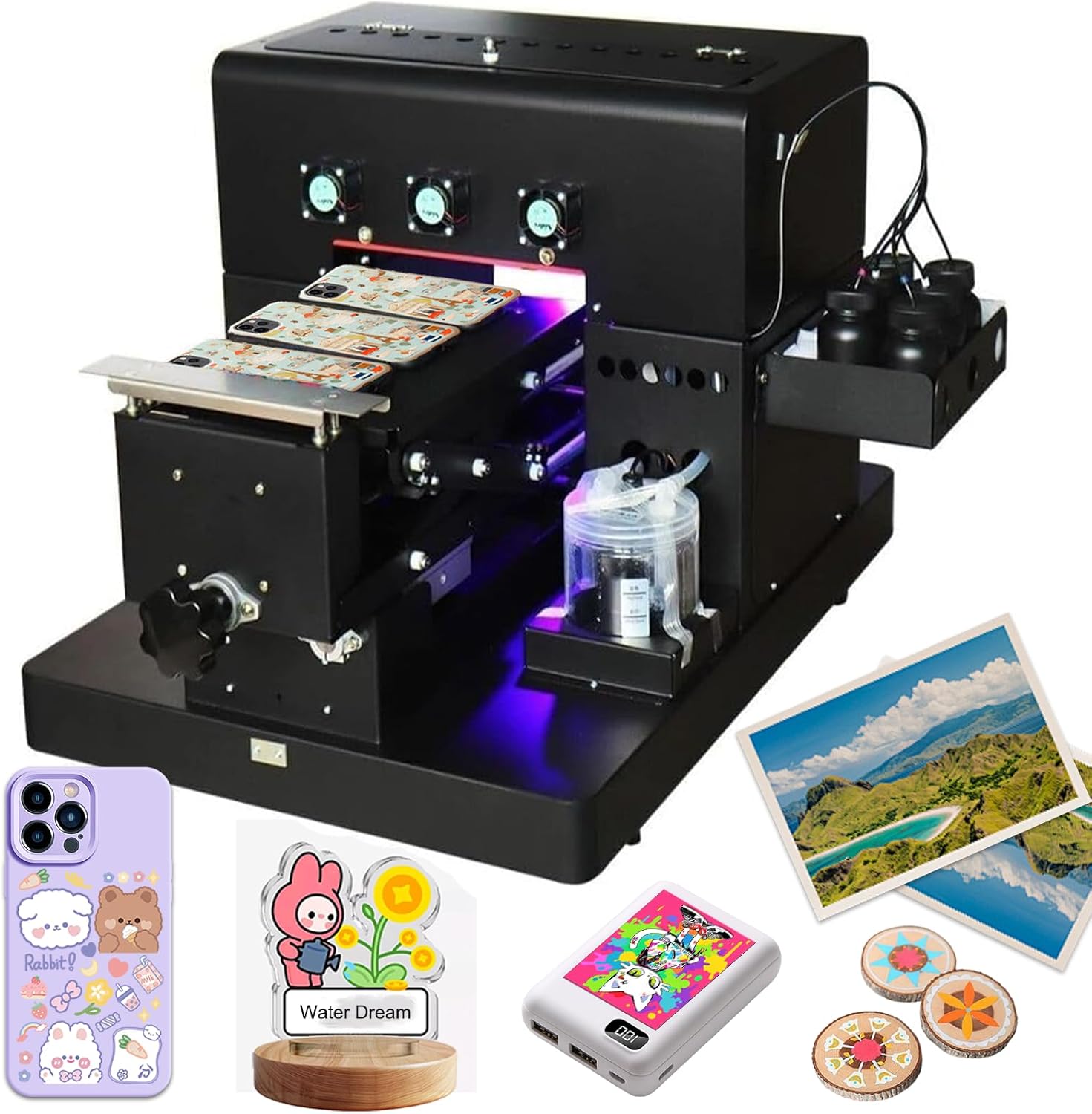 UV Flatbed Printer, A4 L805 UV Printer with High Resolution 2880 * 1440dpi, 100% Transfer Rate Small UV Printer Machine for Phone Case Acrylic Metal Leather Photo ABS