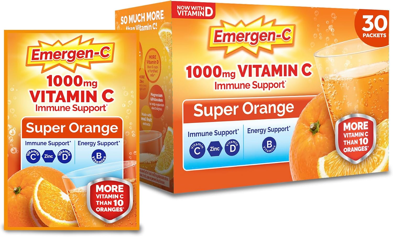 Emergen-C Vitamin C 1000mg Immune Support Powder, Orange, 30 Packets