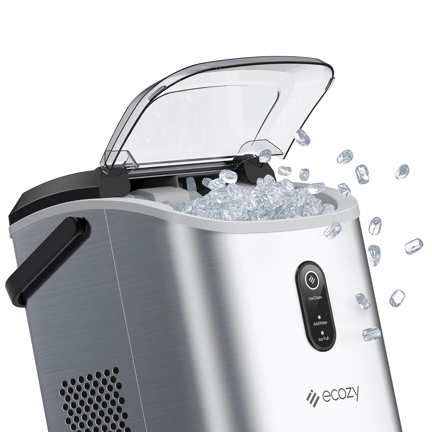 ecozy Nugget Ice Maker Countertop with Handle, Pebble Ice in 5 Mins, 33 lbs Per Day, Self-Cleaning Ice Machine with Ice Bags and Scoop, Portable Ice Maker for Kitchen, Bar, Parties, Camping, RV
