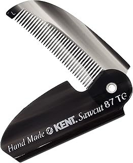Kent 87T Graphite Handmade Folding Pocket Comb for Men, Fine Tooth Hair Comb Straightener for Everyday Grooming Styling Hair, Beard or Mustache, Saw Cut Hand Polished, Made in England