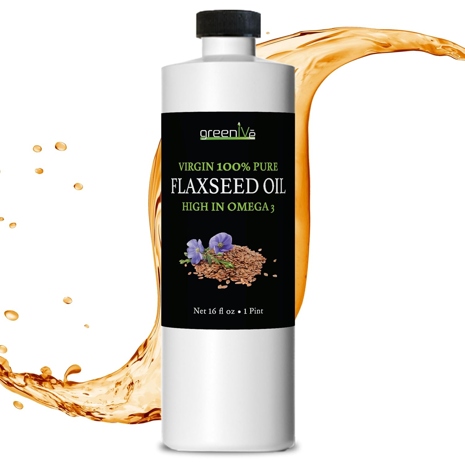 GreenIVe Flax Seed Oil 100% Pure Cold Pressed High Omegas Exclusively on Amazon (16 Fl Oz)