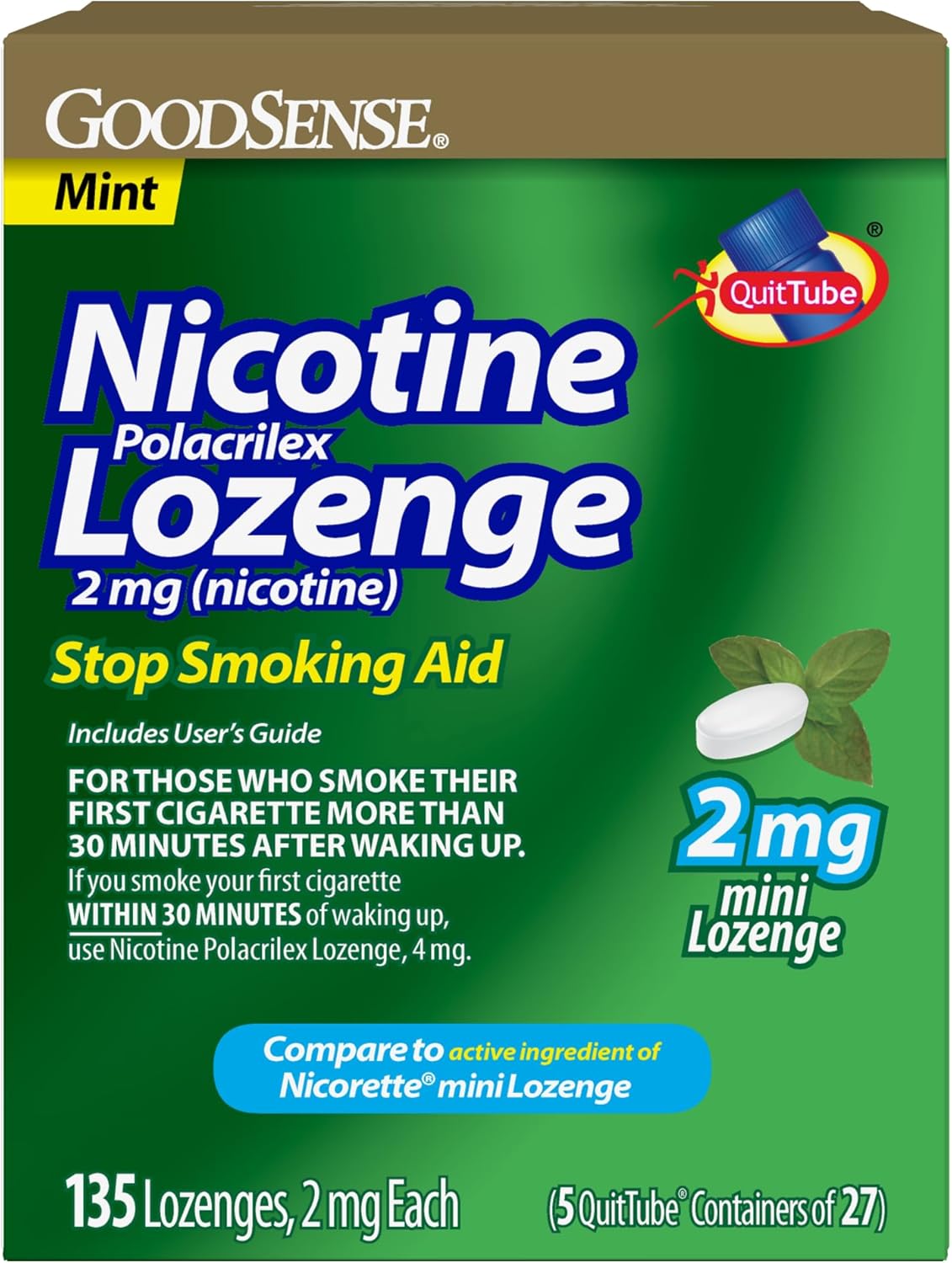 GoodSense Mini Nicotine Polacrilex Lozenge, 2 mg (Nicotine), Mint Flavor, 135 Count