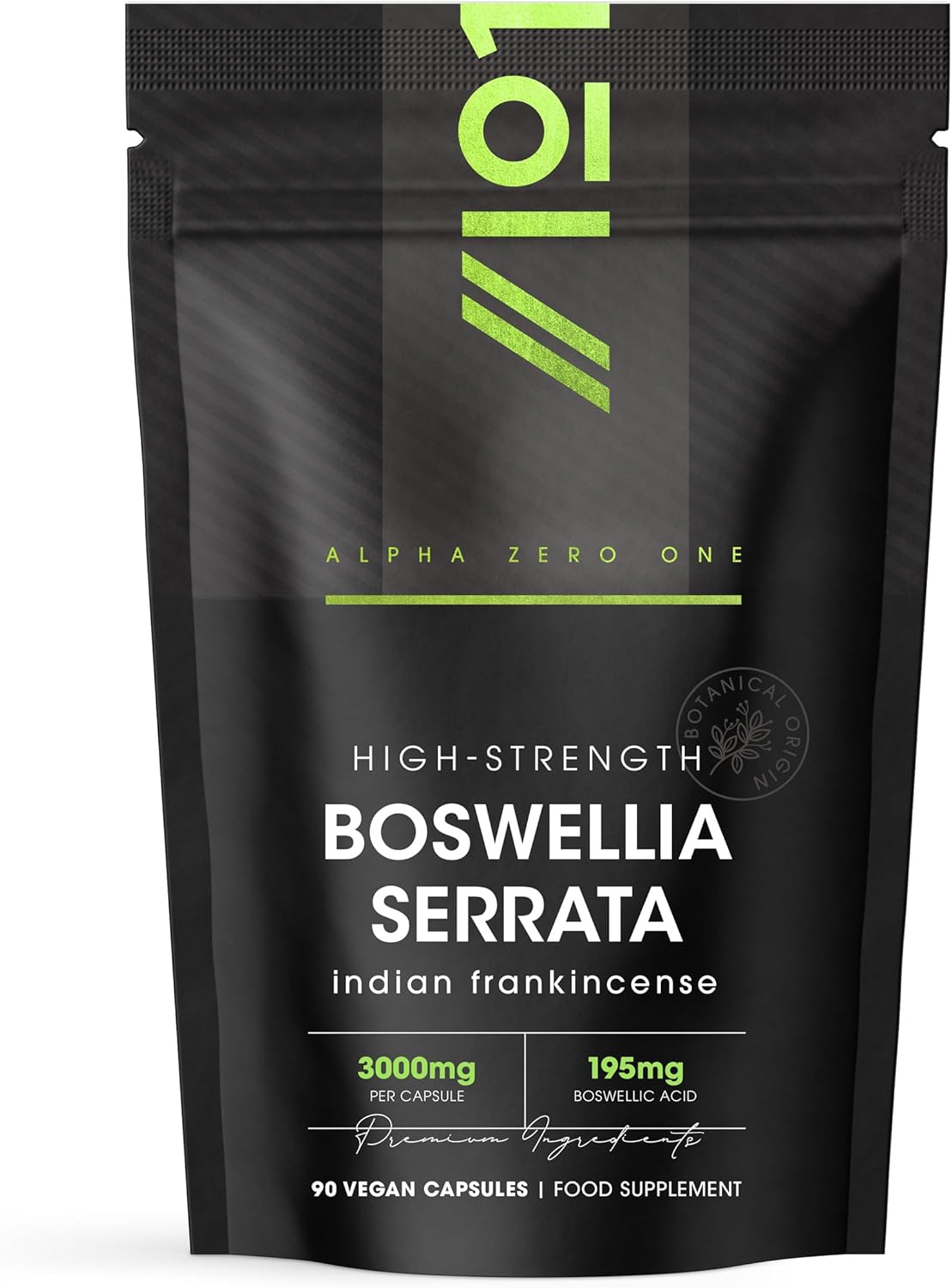 Boswellia Serrata Extract 3000mg – 65% Boswellic Acid (150mg per Capsule) - 90 Capsules (3 Months Supply) – Resealable and Recyclable Pouch – by Alpha01