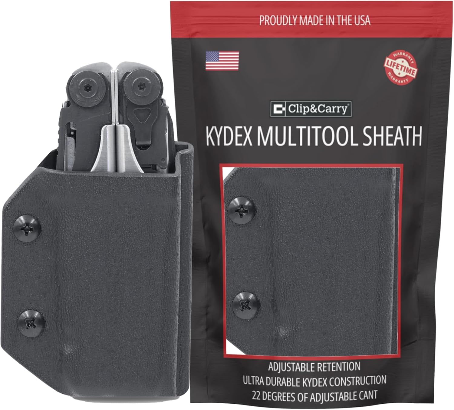 Clip & Carry Kydex Multitool Sheath for The Leatherman Surge - Made in USA - EDC Multi Tool Sheath Holder Holster Cover - Black