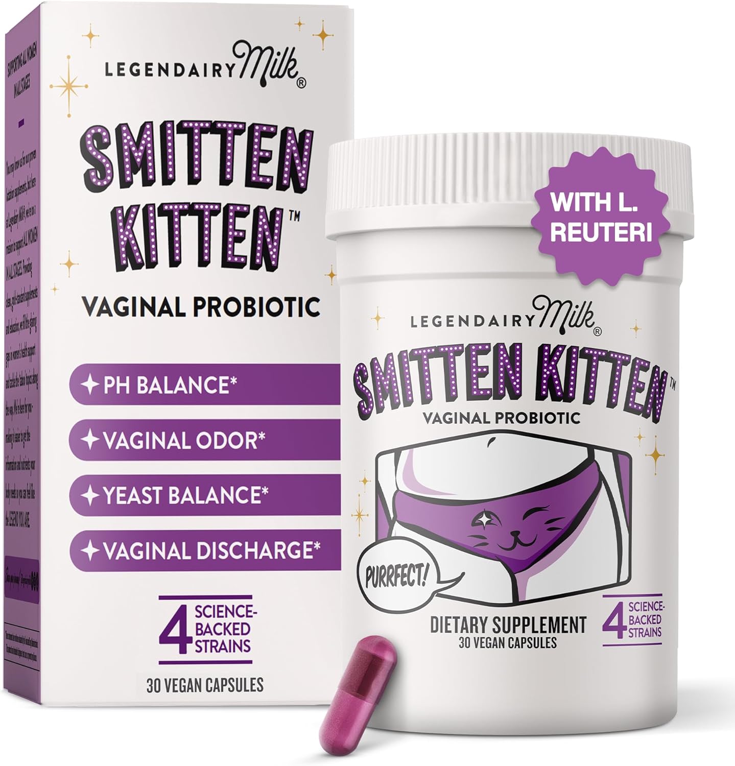 Legendairy Milk Smitten Kitten™ - Vaginal Probiotics for Women - Clinically-Studied Probiotics Lactobacillus Reuteri for Women's Vaginal Health - Supports pH Balance, Flora & Urinary Tract Wellness