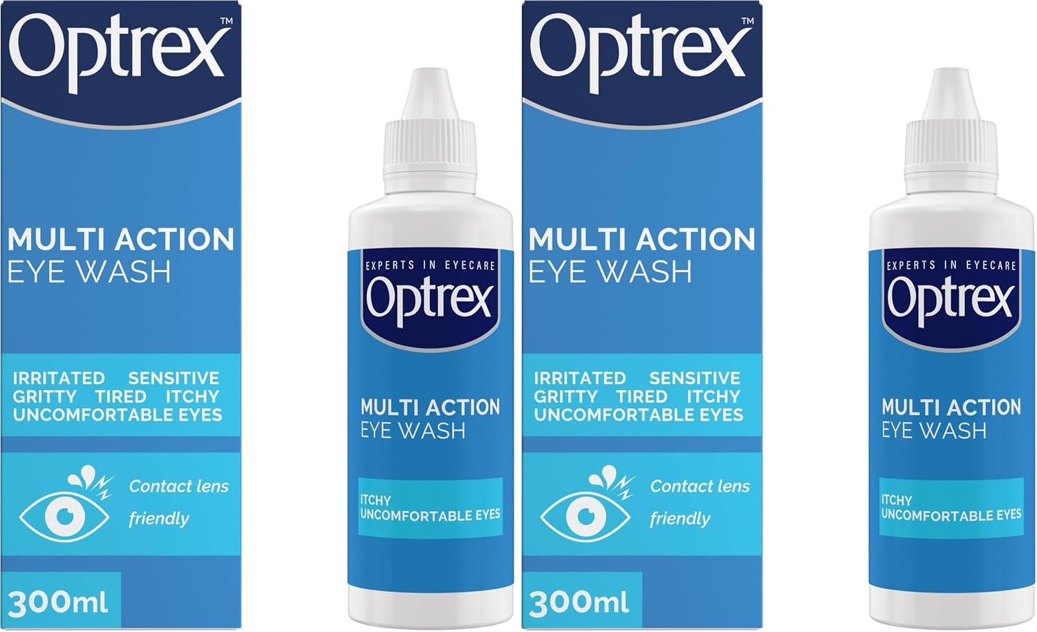 Optrex™ Multi Action Eye Wash, Irritated, Tired, Uncomfortable Eyes, 300ml (Pack of 2)