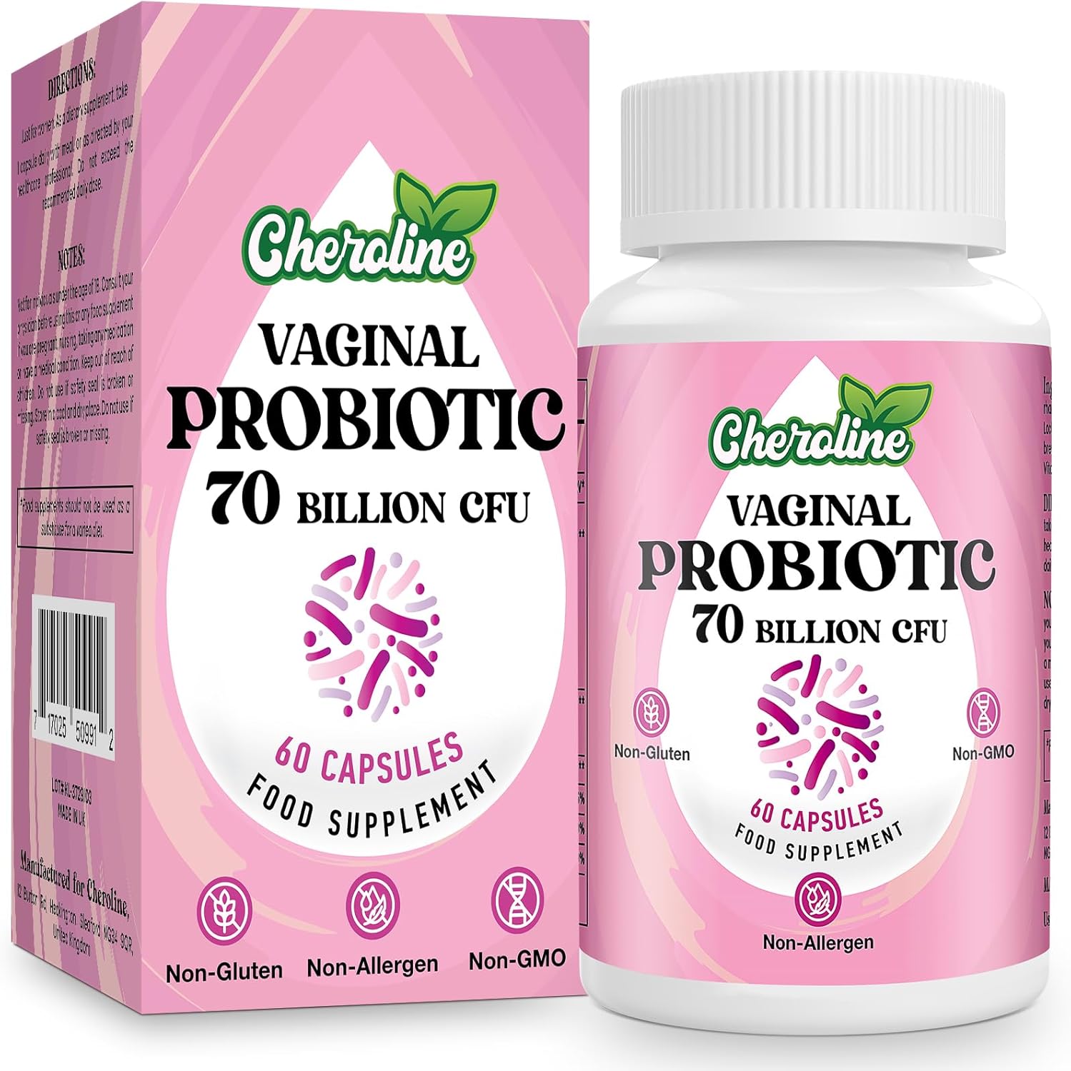 Vaginal Probiotics for Women, 70 Billion CFU, 7 Strains with Prebiotic Blend, 13-in-1 Intimate Probiotic for pH Balance, Urinary & Immune Health, Vegan Capsules (60 Count (Pack of 1))