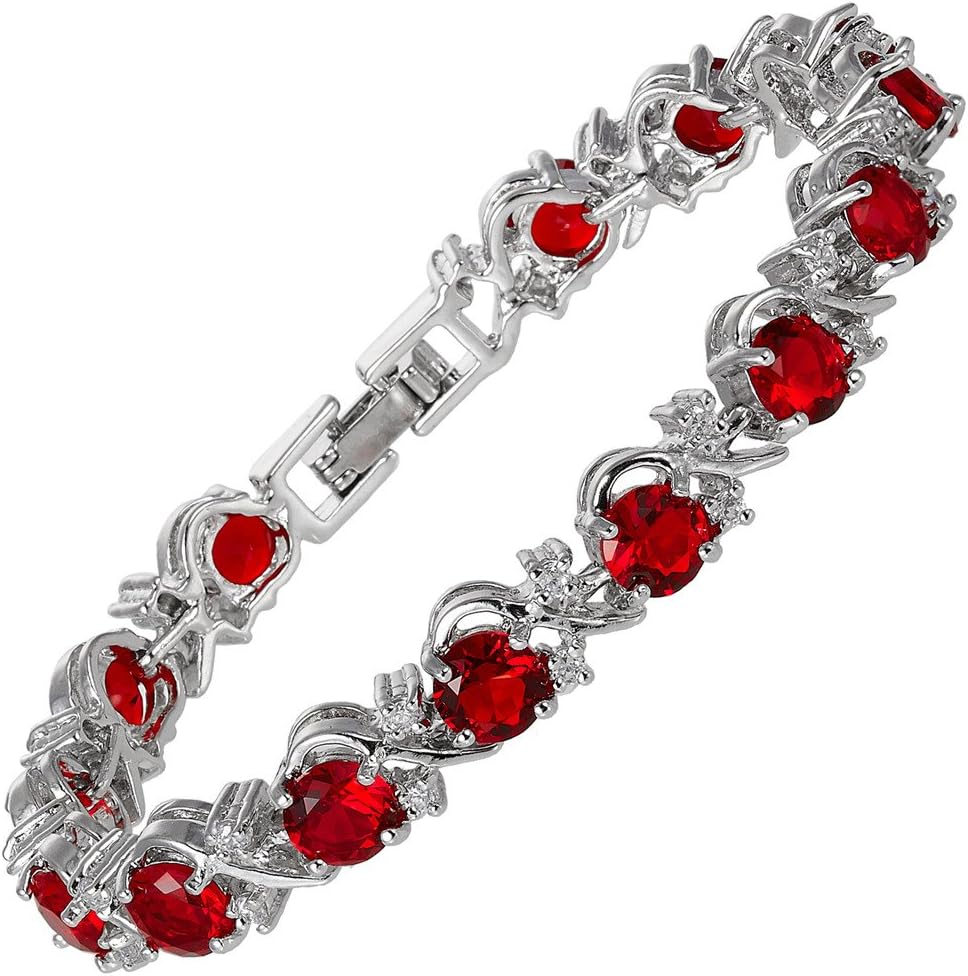 RIZILIA BLOSSOM Tennis Bracelet & Round Cut CZ [6 Colors available] in White Gold Plated, 7"