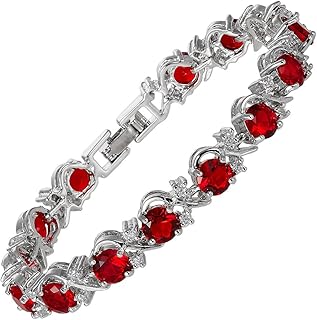 RIZILIA BLOSSOM Tennis Bracelet & Round Cut CZ [6 Colors available] in White Gold Plated, 7"