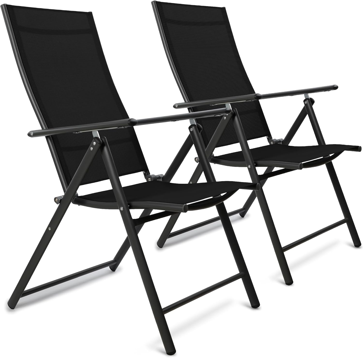 SUNMER Folding Garden Chairs High Back 7 Position Recliner Sun Lounger - Set of 2, Black