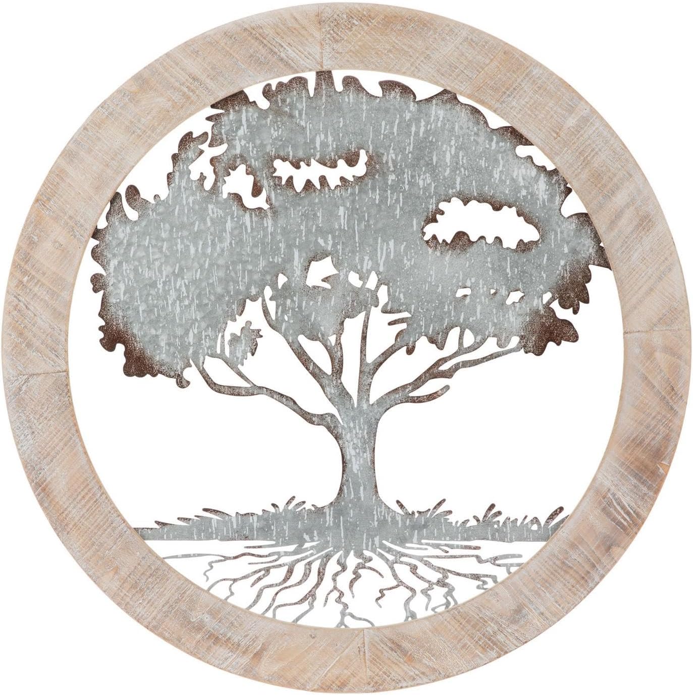 Hobby Lobby Rustic Tree Round Wall Decor, Round Frame, Whitewashed Wood and Galvanized Finish, 33.75 inches