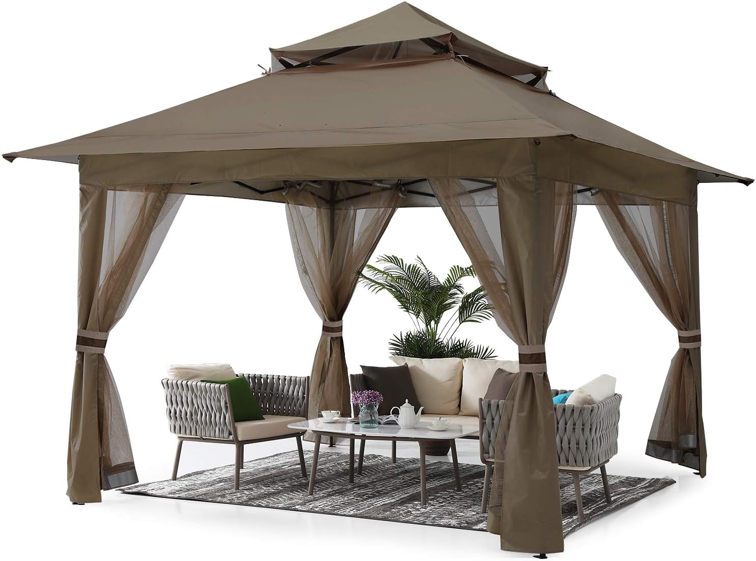 ABCCANOPY Pop Up Gazebo 13x13 - Outdoor Canopy Tent with Mosquito Netting for Patio Garden Backyard (Brown)