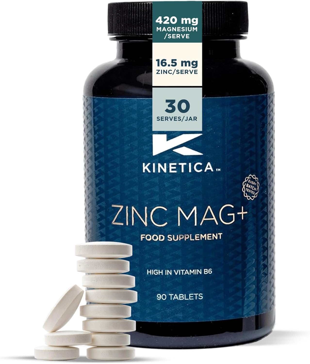 Kinetica Sports Zinc Mag+ | 420mg Magnesium, 16.5mg Zinc, 193μg Selenium & 4.8mg Vitamin B6/Serve, 30 Servings/90 Capsule Pack | 3 Capsules/Day| Scientifically Formulated Blend| Promotes Healthy Sleep