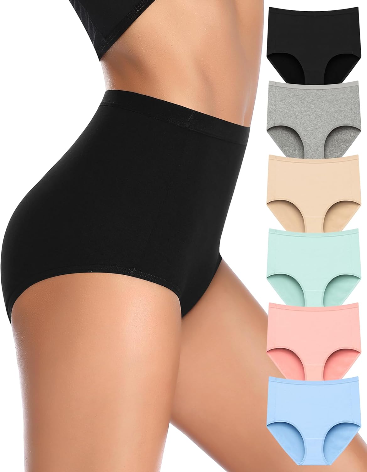 Annenmy High Waisted Panties Women's Cotton Underwear Full Coverage Briefs Soft Breathable Stretch Briefs Regular & Plus Size