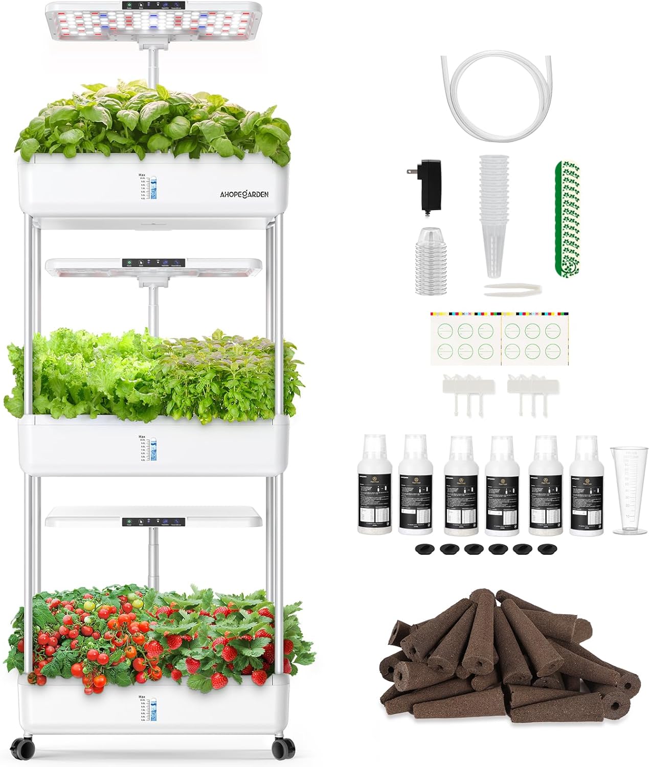 Ahopegarden Indoor Garden Hydroponics Growing System Kit: 66 Pods Plant Herb Garden Germination Kit with LED Grow Light, 30L Large Capacity Kitchen Hydroponics Planter Grower for Vegetable Fruit