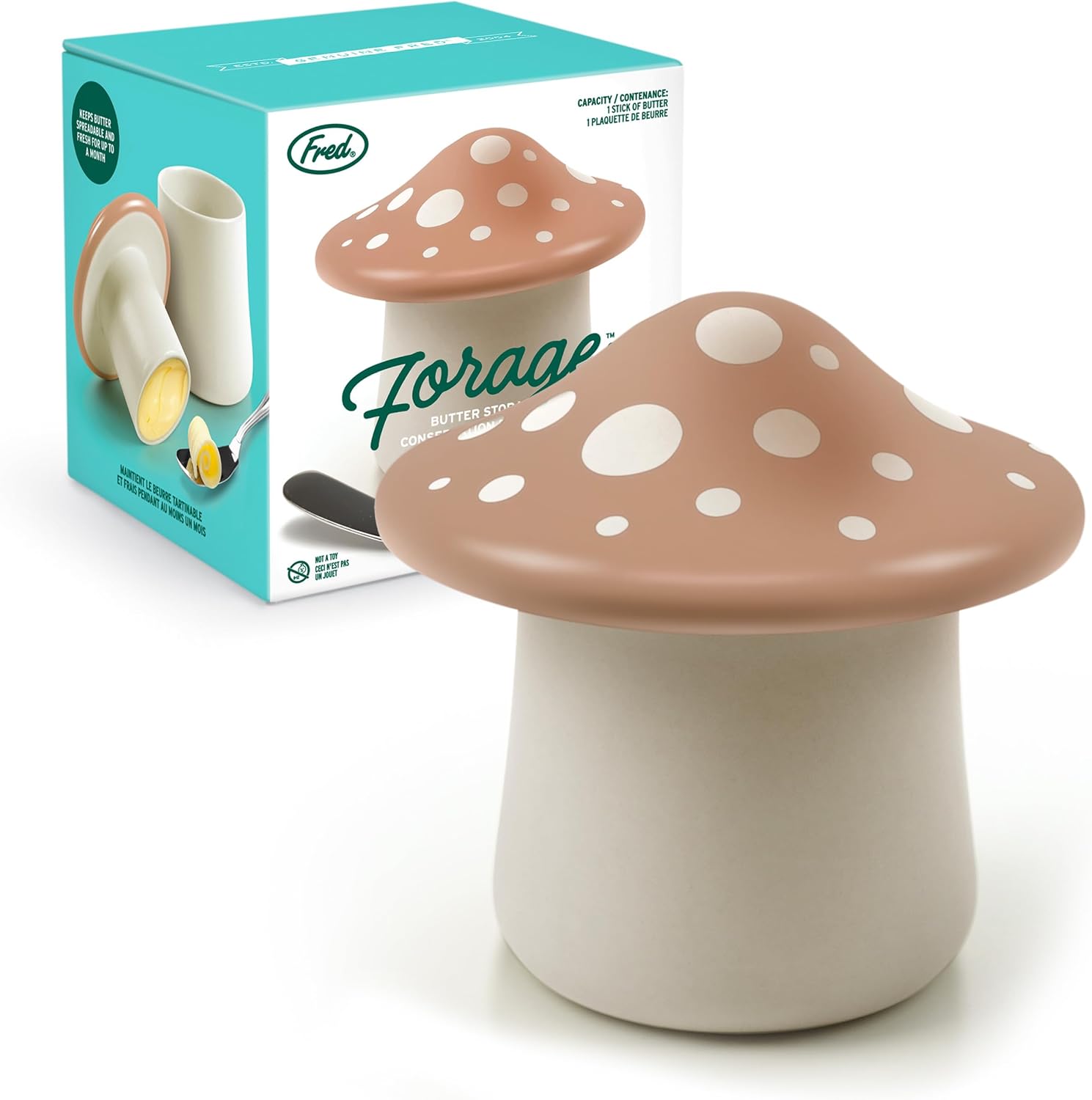 Genuine Fred FORAGE Mushroom Butter Storage Container, Unique Kitchen Accessory for Storing and Serving Butter, Fun and Functional Design