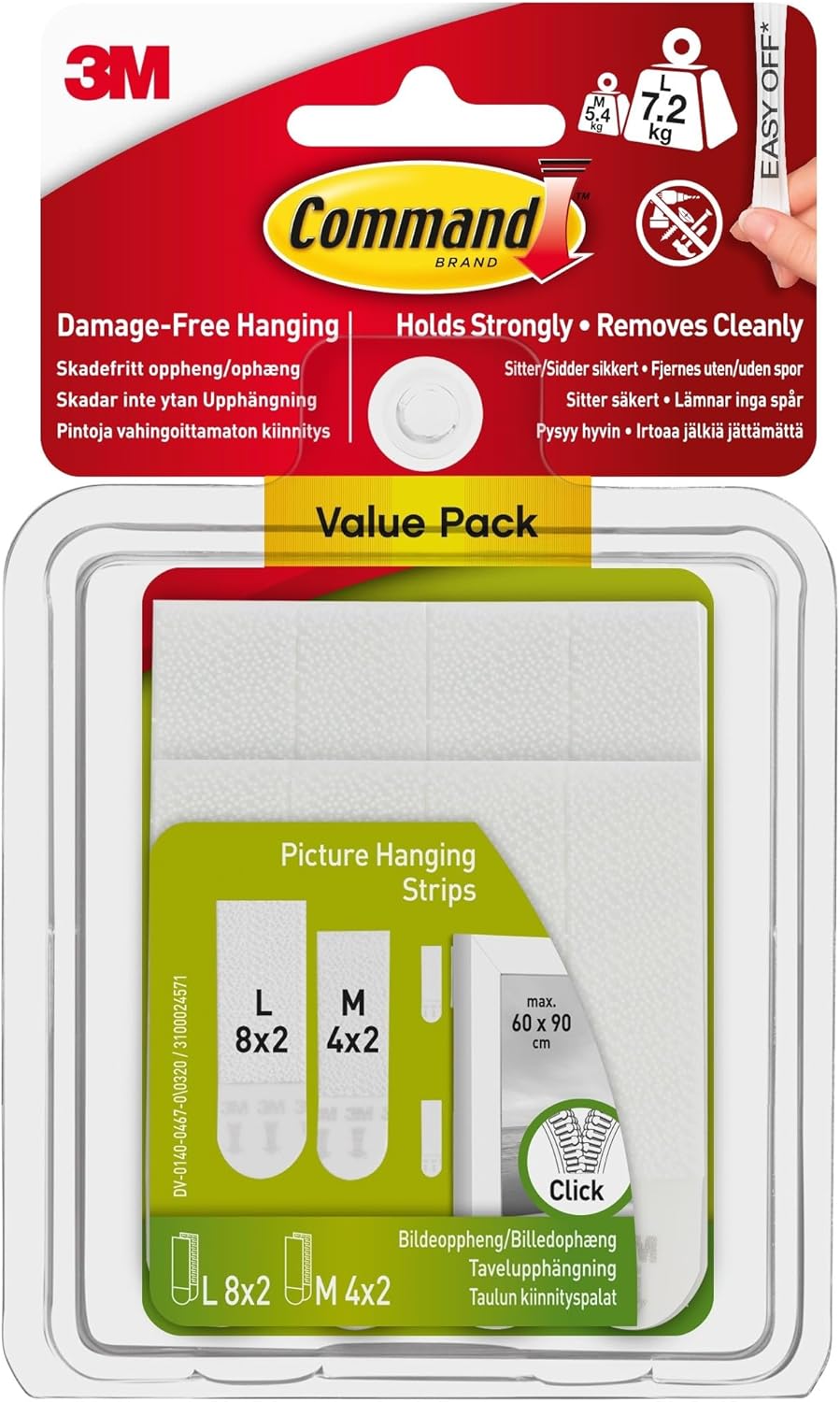 Command Picture Hanging Strips, Value Pack, 4x2 Pairs of Medium, 8x2 Pairs of Large - Damage Free Hanging