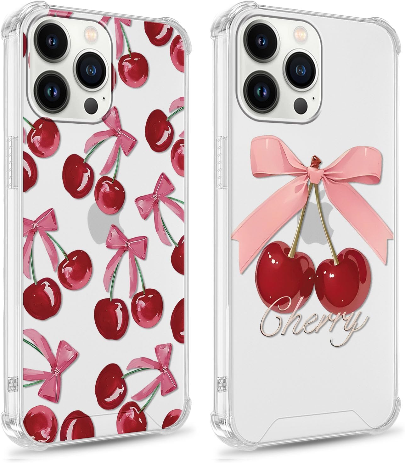 Foonary 2 Pack Transparent Cherry Bow Print Phone Case for iPhone 16 Pro Max 6.9",Soft Silicone Cute Design Aesthetics Clear Pattern Cases,Shockproof Bumper Protector Cover Girls for iPhone 16Pro Max