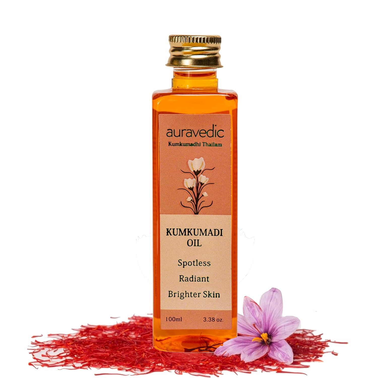 Kumkumadi Oil Pure Saffron for Ultra Radiant Skin | Ayurvedic Oil for Dull, Dehydrated & Tired Skin | Lightweight Hydrating Formula for Smooth Texture | 3.38 Fl Oz (100ml)