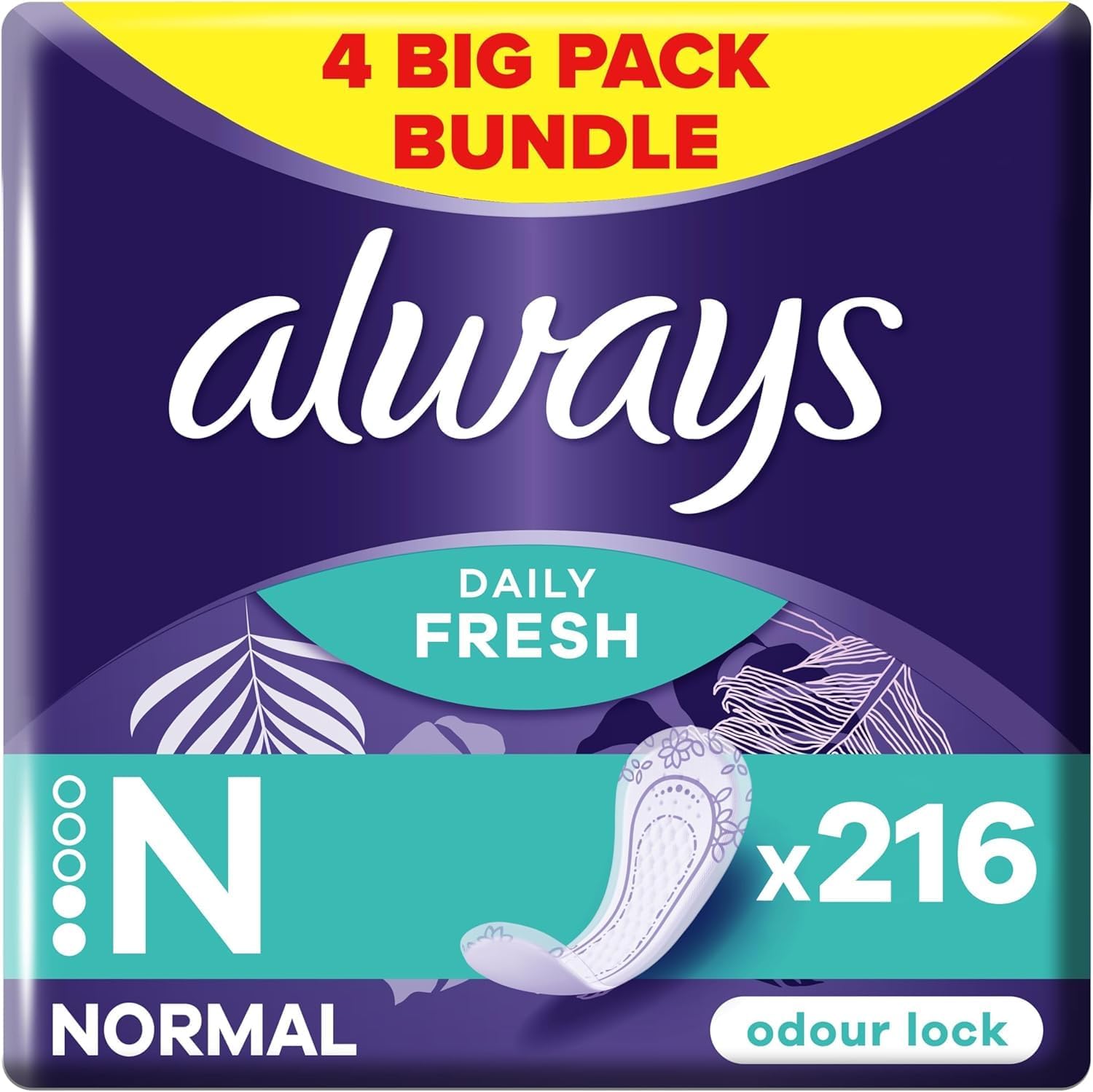 Always Daily Fresh Normal Panty Liners 54 Liners, Odour Lock, Feel Nothing But Fresh & Protected, Pack of 4