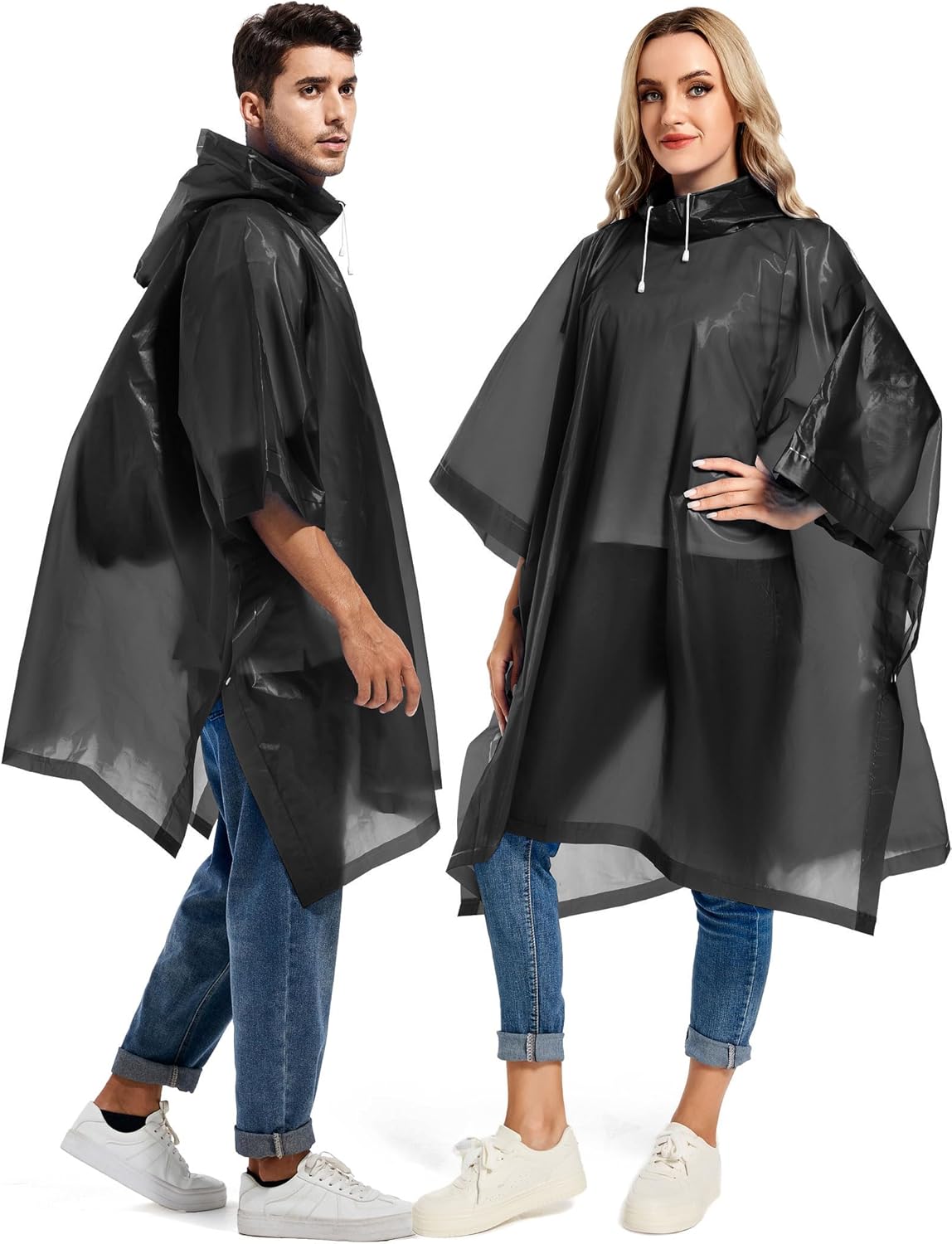 2 Pack Rain Ponchos for Adults Reusable - Raincoats Survival Emergency Heavy Duty Rain Coat with Drawstring Hood