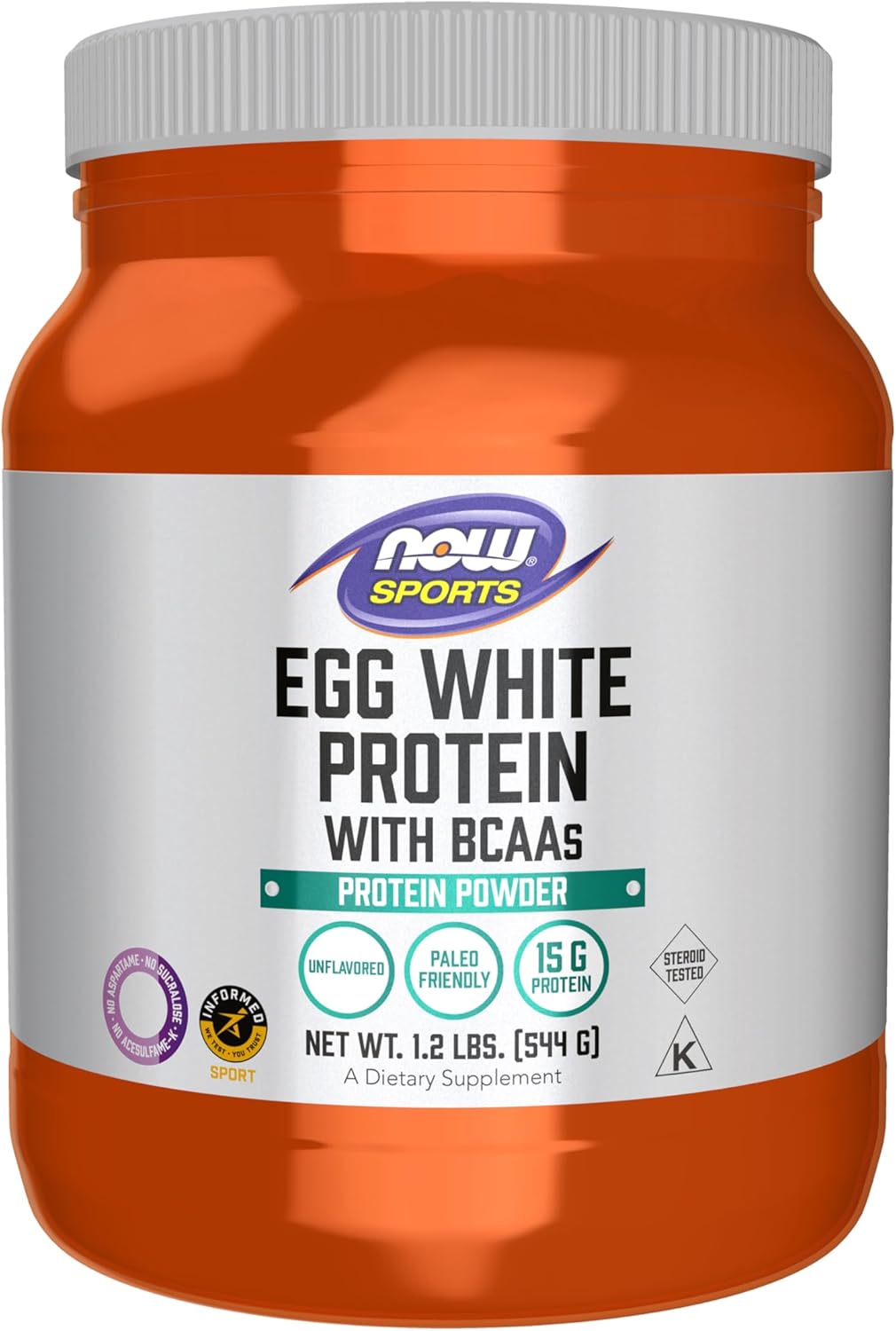 NOW Foods Sports Nutrition, Egg White Protein, 16 g With BCAAs, Unflavored Powder, 1.2-Pound