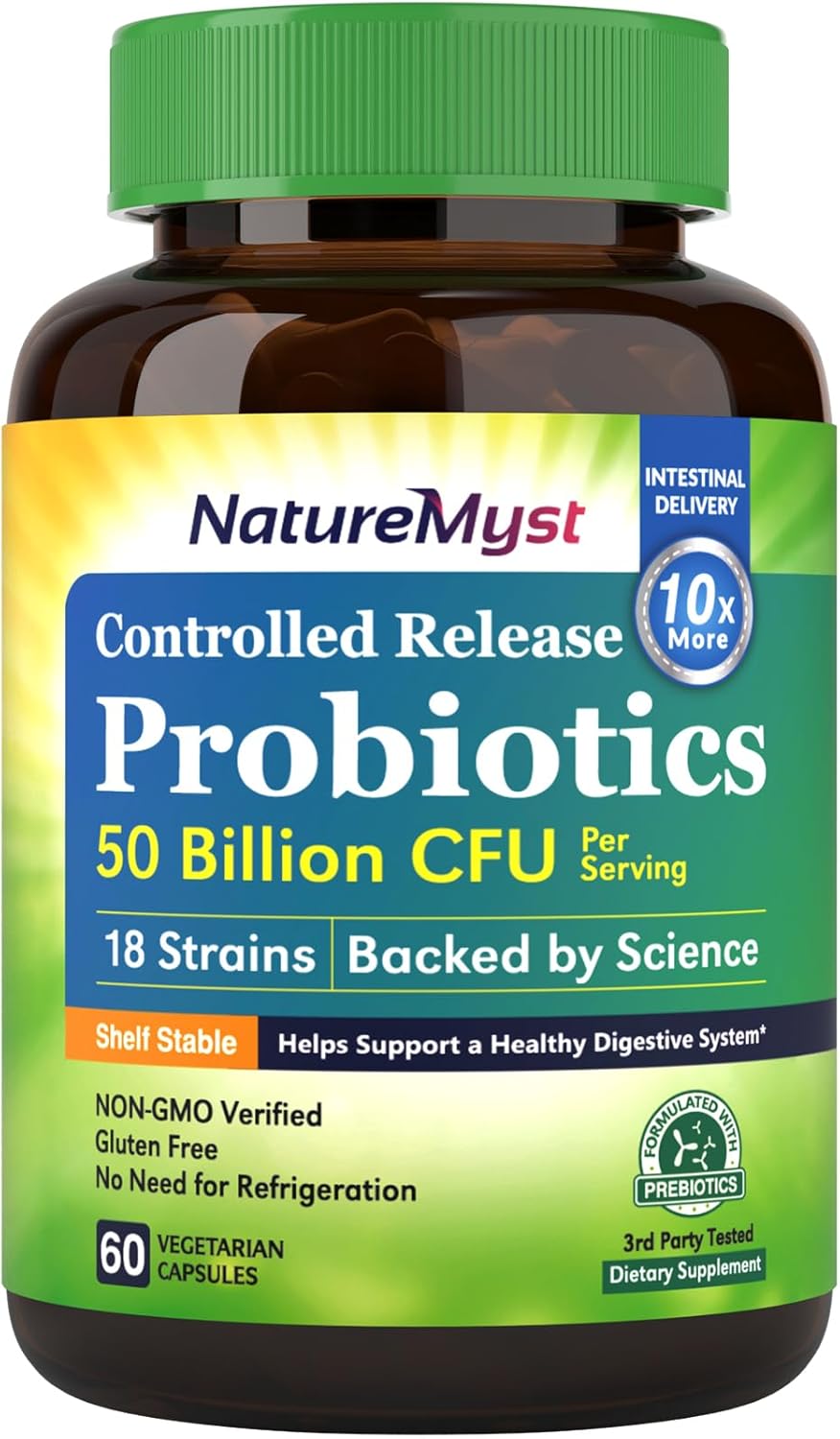 Probiotics 50 Billion per Serving, 18 Probiotic Strains, 60 Veggie Capsules - Non-GMO, Gluten Free