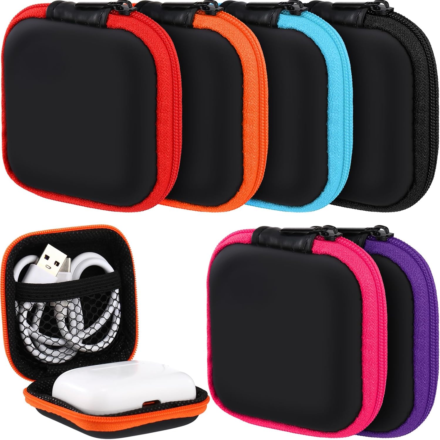 Sweetude 30 Sets Portable Earbud Case, Headphone EVA Holder, Square Pouch for Earphone Accessories, Cell Phone Organizer With Hook for Earpieces, Memory Card, Chip
