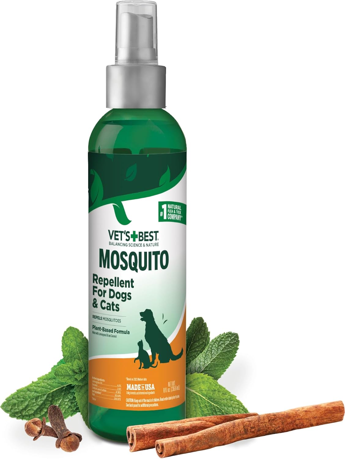 Vet’s Best Natural Mosquito Repellent Spray for Dogs and Cats – Plant-Based Protection with Certified Essential Oils – DEET-Free Outdoor Pest Repellent for Pets – Natural and Safe – 8 oz Bottle