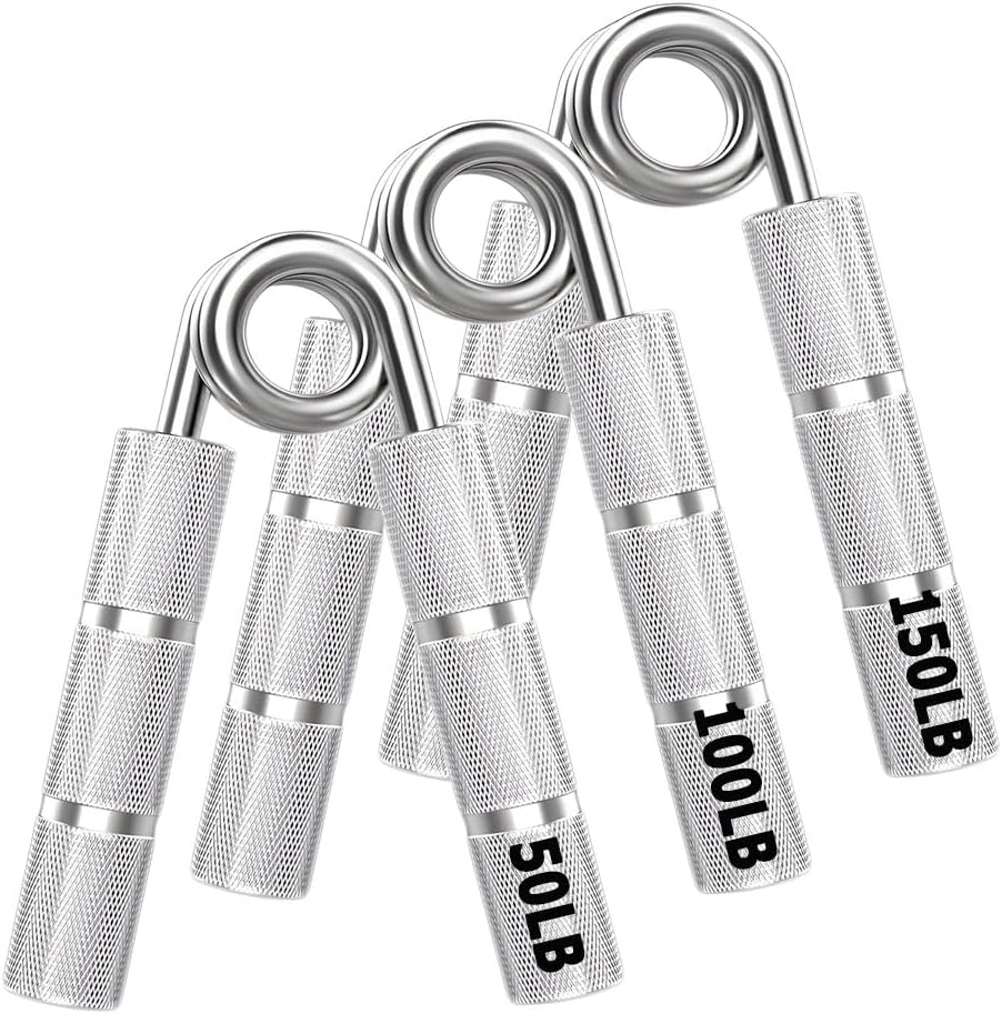 Silver Metal Hand Gripper Set,50LB-400LB 13 Pack No Slip Heavy-Duty Grip Strengthener,Great Wrist & Forearm Hand Exerciser,Home Gym,Hand Grip Strength Trainer