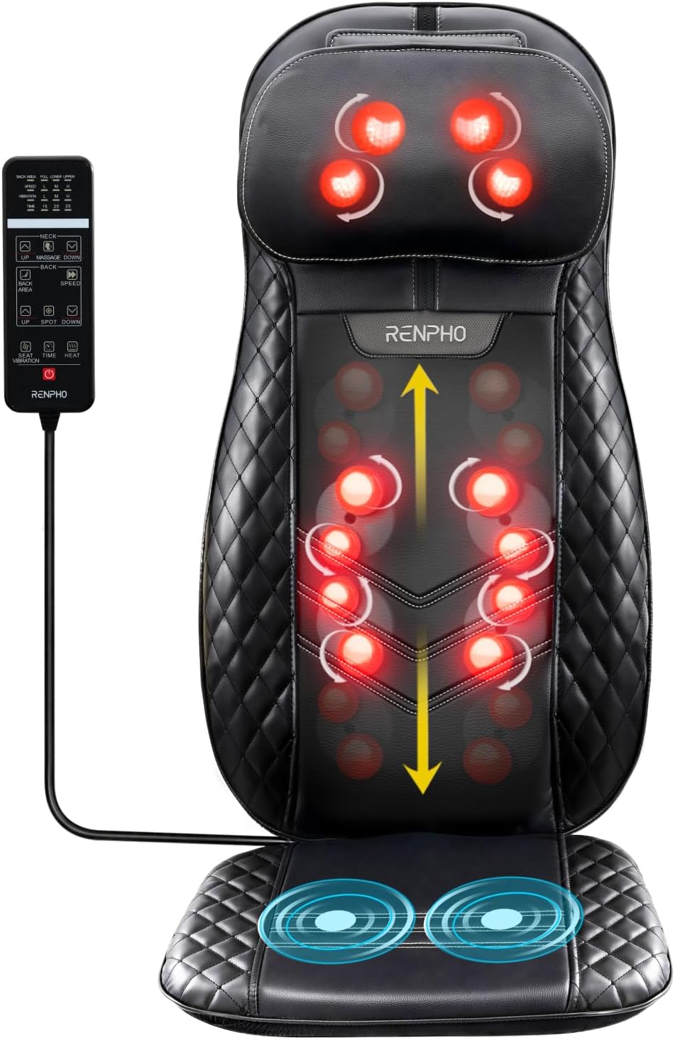 RENPHO Back Massager with Heat, Gifts for Women, Shiatsu Massage Chair Full Body, Neck-Massager Height Adjustable, Back Massagers Deep Tissue Kneading, Massagers Seat Vibration, Massage at Home