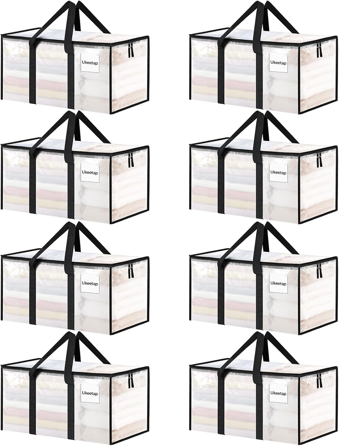 8 Pack Extra Large Heavy Duty Moving Bags, Clear Storage Bins with Lids, Reinforced Handles & Heavy-Duty Zippers Moving Boxes Storage Bags Totes for Clothes Packing, Dorms, College Supplies, Clear