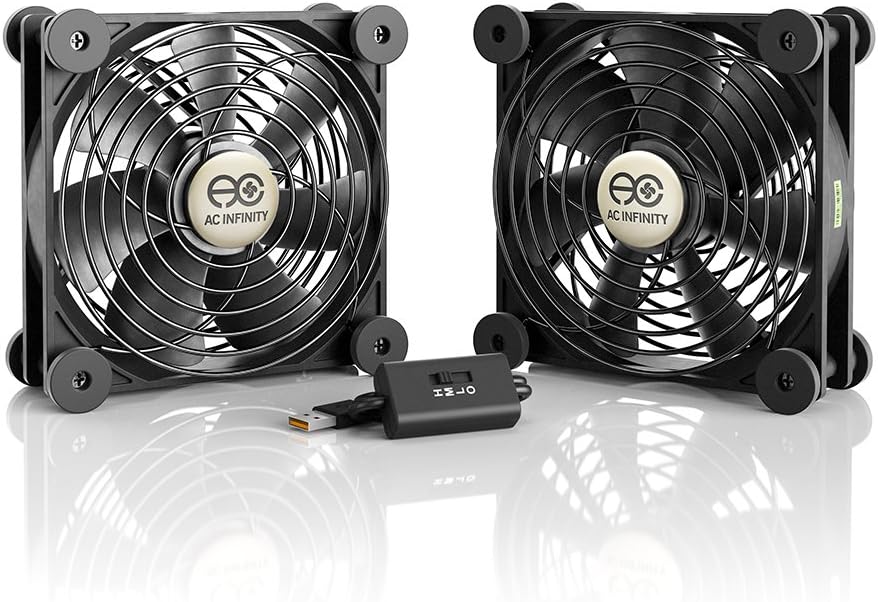 AC Infinity MULTIFAN S7, Quiet Dual 120mm USB Fan, UL-Certified for Receiver DVR PlayStation Xbox Computer Cabinet Cooling