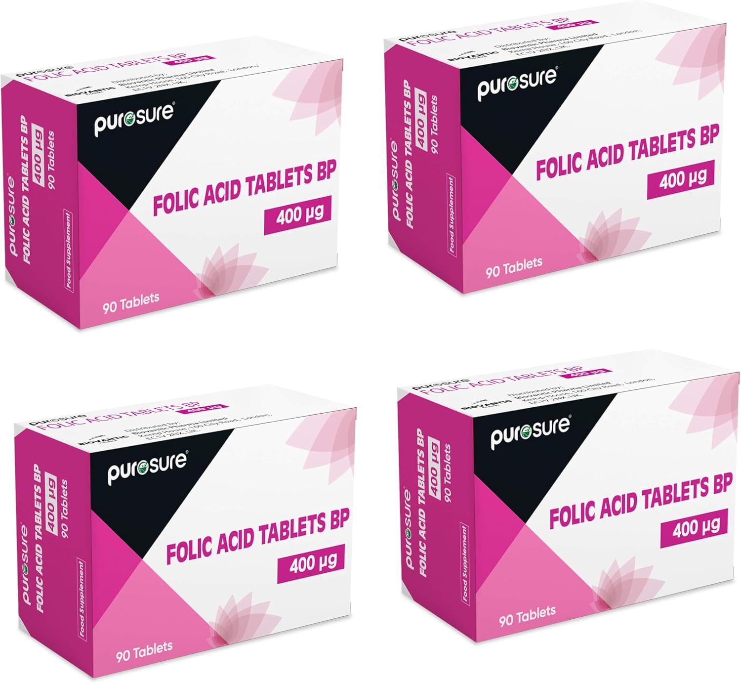 Folic Acid 400 mcg Tablets 4Pack 360 Vitamin B9 Tablets 1 Year Supply for Pregnancy Care Supports Maternal Tissue Growth During Pregnancy Reduce Tiredness and Fatigue Boost Health and Immune System