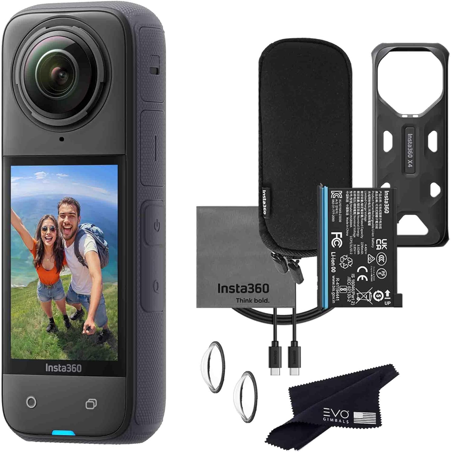 Insta360 X4 8K 360 Waterproof Action Camera, 8K 360, Stabilization, Touch Screen, AI Editing, Live Streaming, Webcam, Voice Control, Black