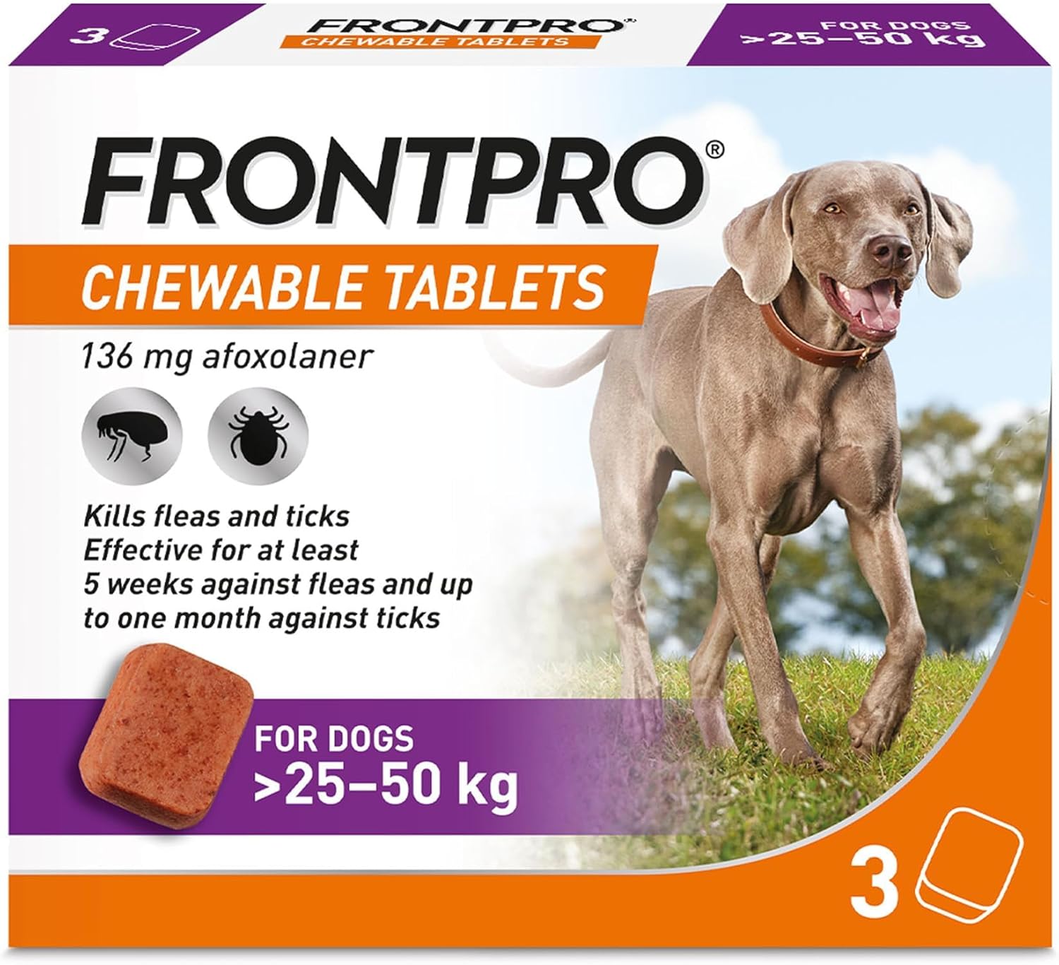 FRONTPRO Chewable Tablets Flea & Tick Treatment for Dogs 3 Pack (25-50kg)