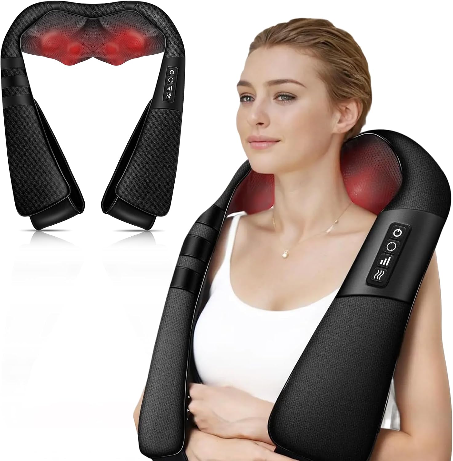 WERTYI Neck and Shoulder Massager with Heat, Deep Tissue Shiatsu 3D Kneading Massager for Neck, Back, Waist and Leg, at Home and Car, Gifts for Women/Men/Mom/Dad (Black)