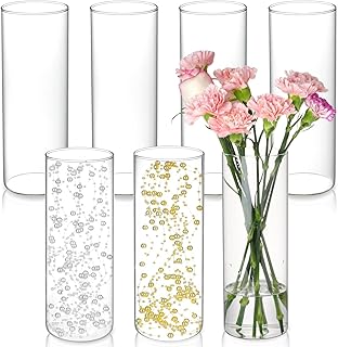 7pcs Glass Cylinder Vases for Centerpieces - 10 Inch Tall Glass Vases for Flowers, Hurricane Glass Candle Holders Floating Candle Vases for Table Centerpiece Formal Dinners Home Decor