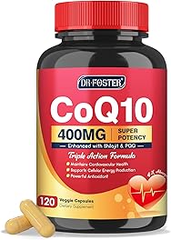 CoQ10 400mg-High Absorption Coenzyme Q10 Supplements with PQQ, Shilajit & Vitamin E, Powerful Antioxidant for Heart & Brain Health and Energy-Production 120 Veggie Capsules