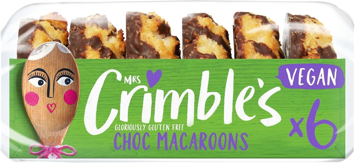 Mrs Crimble's Gluten Free Vegan Choc Covered Coconut Macaroons, Premium Quality & Certified Free from Gluten, Wheat Free & Vegetarian Friendly, Pack of 6 (195g)