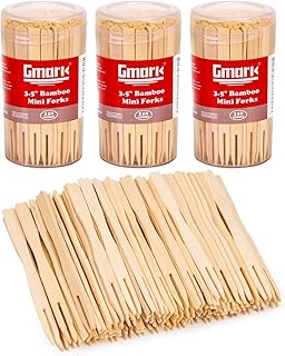 Gmark Bamboo Forks 3.5 Inch 330pc, Mini Food Picks/Bamboo Fruit Picks/Mini Cocktail Forks/Party Forks/Buffet Mini Forks/Two Prongs Cocktail Picks for Appetizer, Cocktail, Pastry, Dessert. GM1031C